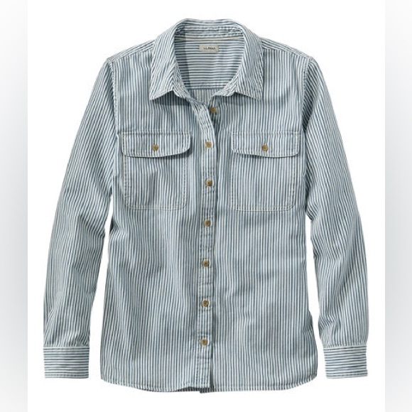L.L. Bean Blue and White Striped Shirt 100% cotton - S - Picture 1 of 7